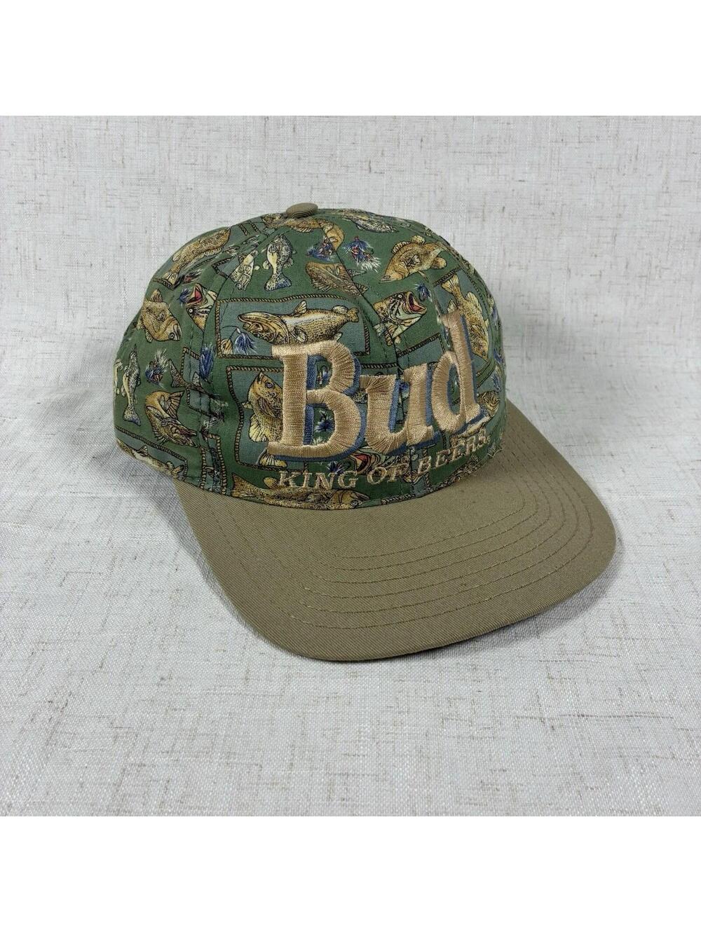 Vintage Budweiser Hat BUD King Of Beers Fish All Over Print Snapback Cap